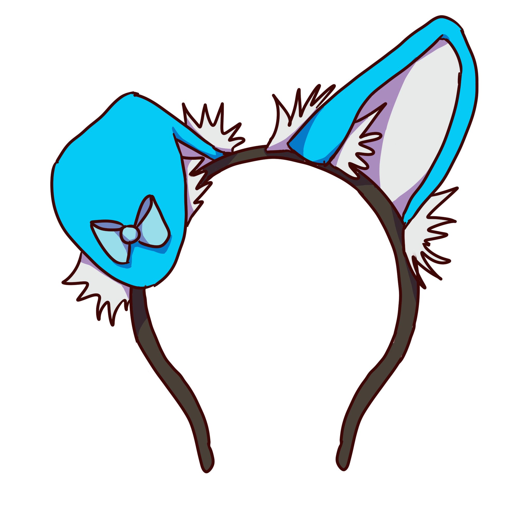 a headband with cyan and white fluffy puppy ears. it has a bow